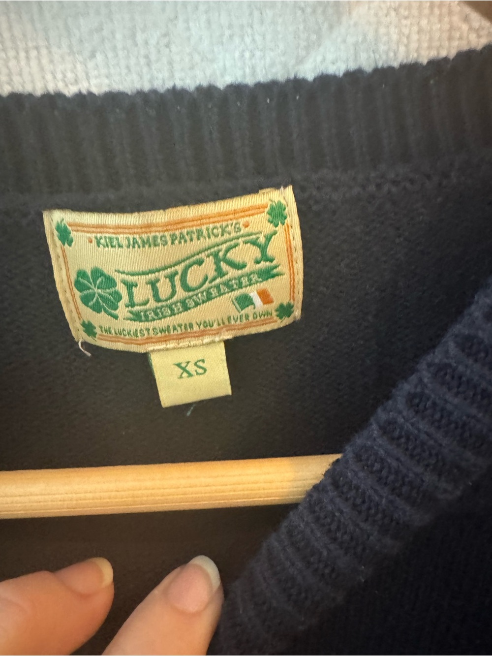 Kiel James Patrick Navy Sweater with Green Clover Embroidery - Picture 3 of 9